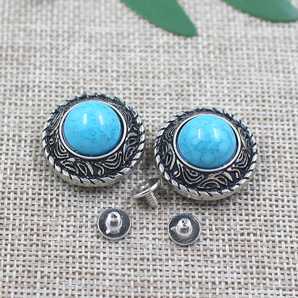 synthetic turquoise Japanese daisy flower Alloy 0.8 1 inch coin round Concho Decor Screw Back rivet mounting Belt Blanket Wallet