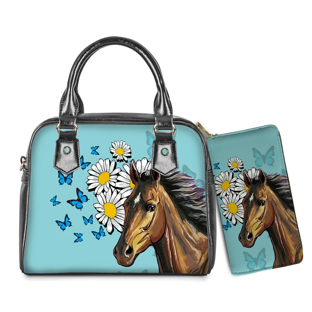 

Jackherelook 2Pcs/Set Fashion Horse Women Luxury PU Leather Cross Body Bags Ladies Handbag Wallet Messenger Bag Bolso Mujer 2022