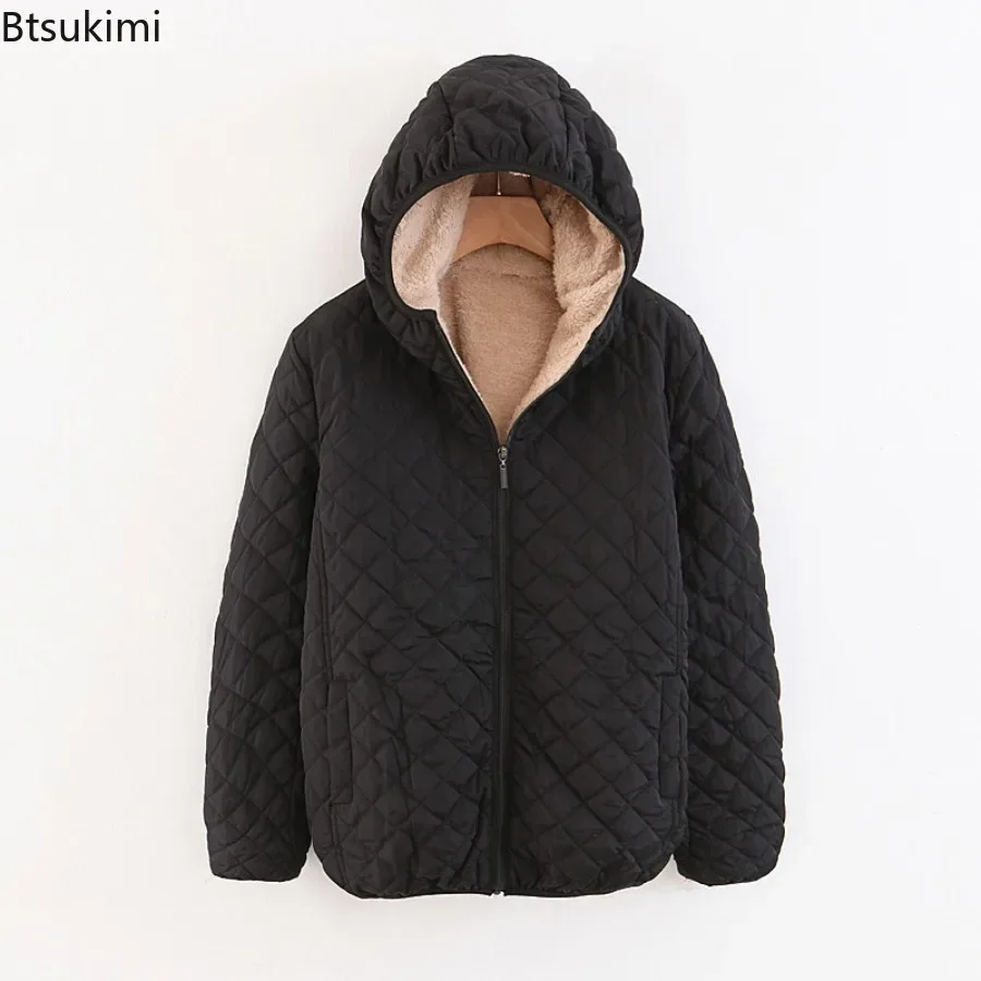 

New 2025 Women's Winter Cotton Coat Casual Loose Hooded Velvet Padded Jackets Lambs Wool Wadded Parkas Plaid Thickening Overcoat