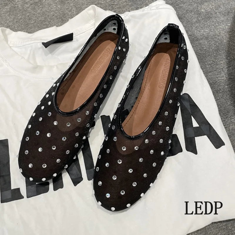 LEDP 2024 Women Mary Jane Ballet Flat Dancing Summer New Trend Fashionable Round Head Water Diamond Single Shoes Comfort
