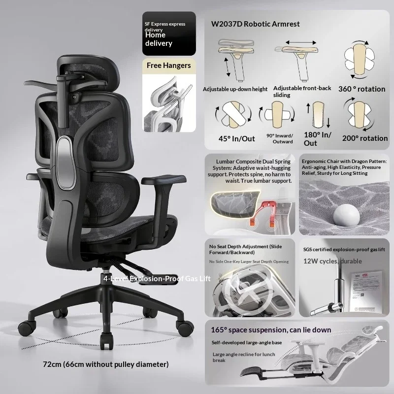 Mesh Office Chair Ergonomic Adjustable Lumbar Swivel Reclining Headrest Rolling Casters Home Office Office Chair Gaming Chair