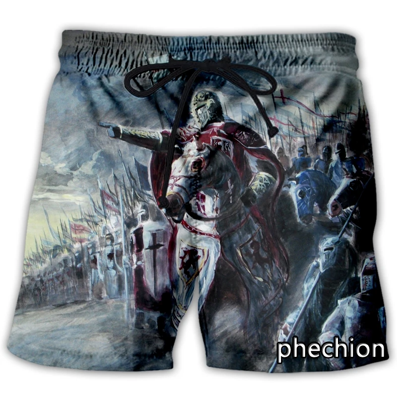 phechion New Fashion Men/Women Knights Templar 3D Print Casual Shorts Novelty Streetwear Men Loose Sporting Shorts L48