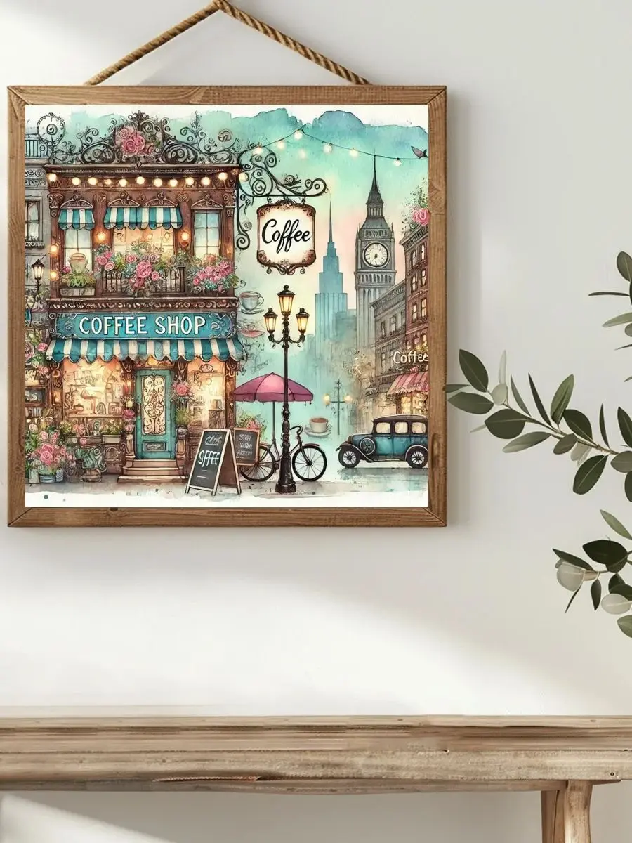 1 Stück 40x40 cm/15,74 Zoll Kreuzstich-Set für Cafés, DIY-Set, 11CT/14CT, Öko-Baumwollfaden, Wanddekoration zum Aufhängen – Detail 1