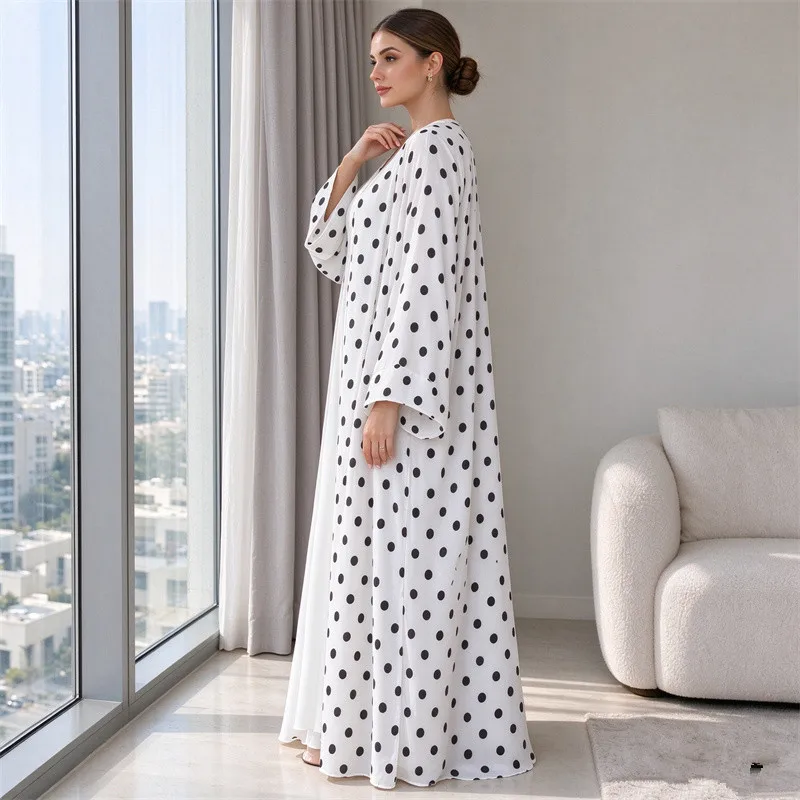Elegant Polka Dot Abaya Dubai Muslim Dress Women Kimono Cardigan Turkey Kaftan Islam Jalabiya Kebaya Caftan Marocain Femme Robe