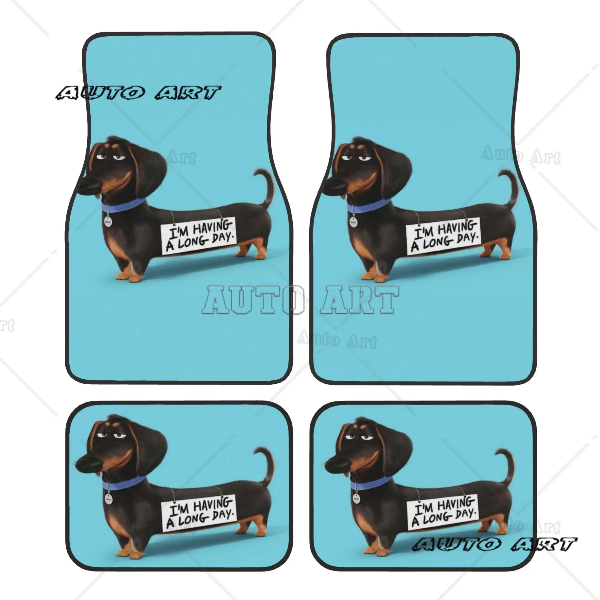 Dachshund Dog Funny Pupy 4PCS Crystal Velvet Car Floor Mats Set Universal Front Rear Foot Mats Wiener Badger Sausage Dog