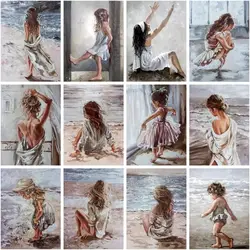 CHENISTORY Paint By Number White Skirt Girl Kits Drawing On Canvas DIY Pictures By Number HandPainted For Adults Gift Home Decor