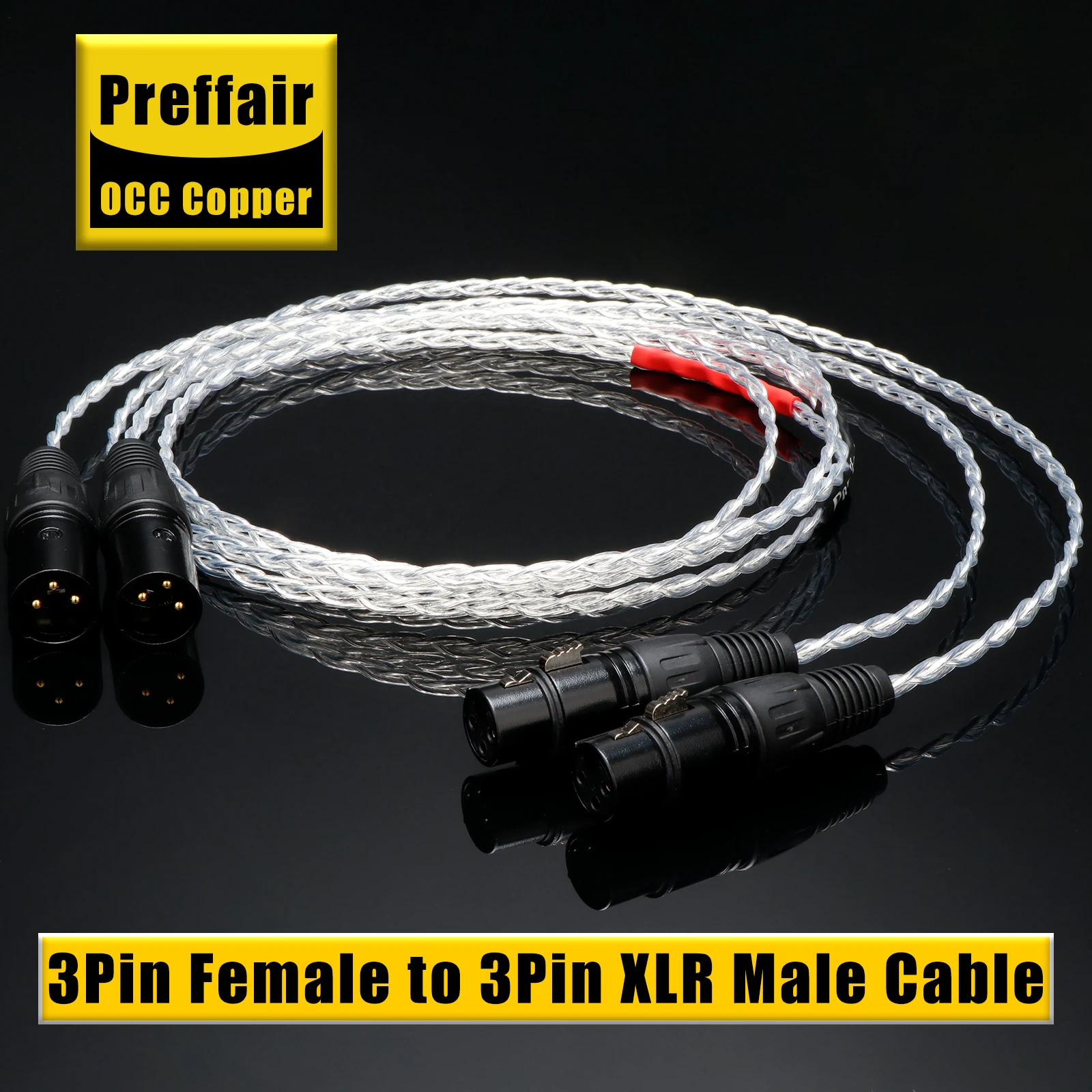 Preffair HiFi Pair 3AG  Silver Plated XLR Male to Female Leads Balanced Audio Cable  for Amplifier CD player