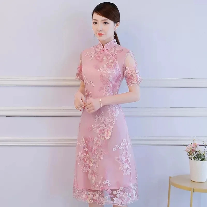 

Chinese Cheongsam Traditional Wedding Qipao Woman Embroidery Elegant Daily Dress Female Embroidered Cheongsam Party Clothing
