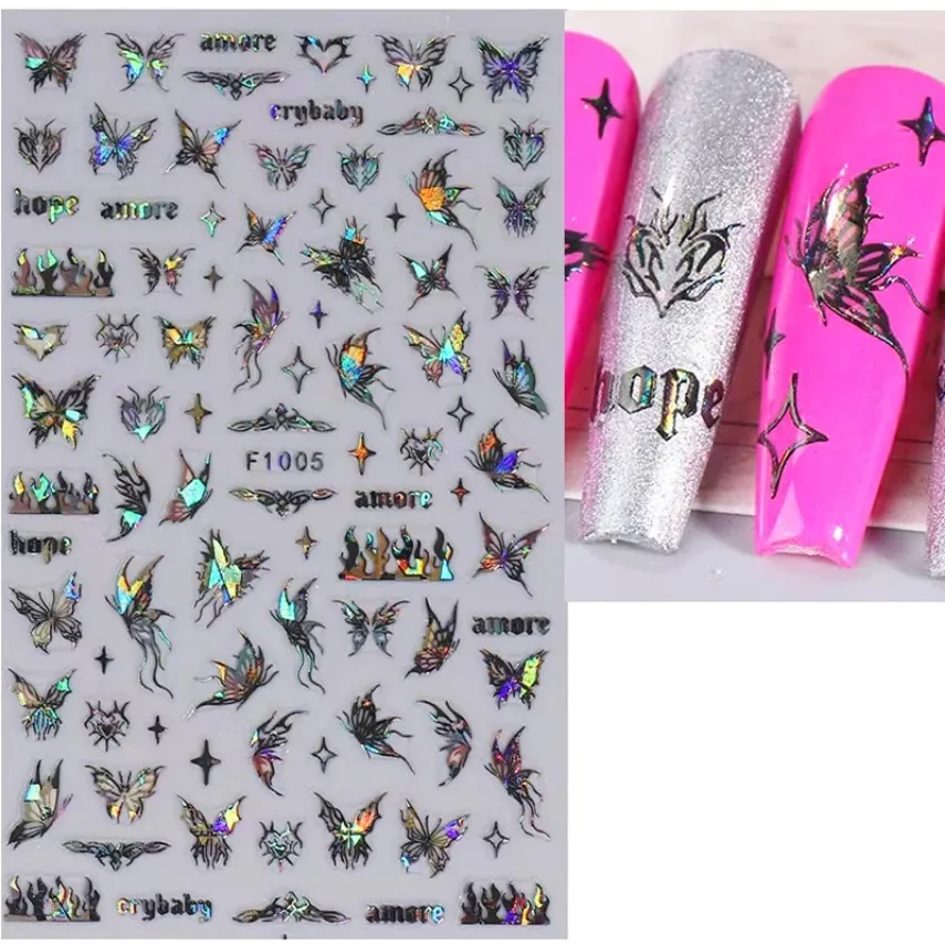 Schmetterling Nail Art Aufkleber flüssig leuchtend hohl schwarz weiß rosa Aurora Laser Schmetterling Nagel Aufkleber Aufkleber Dekoration