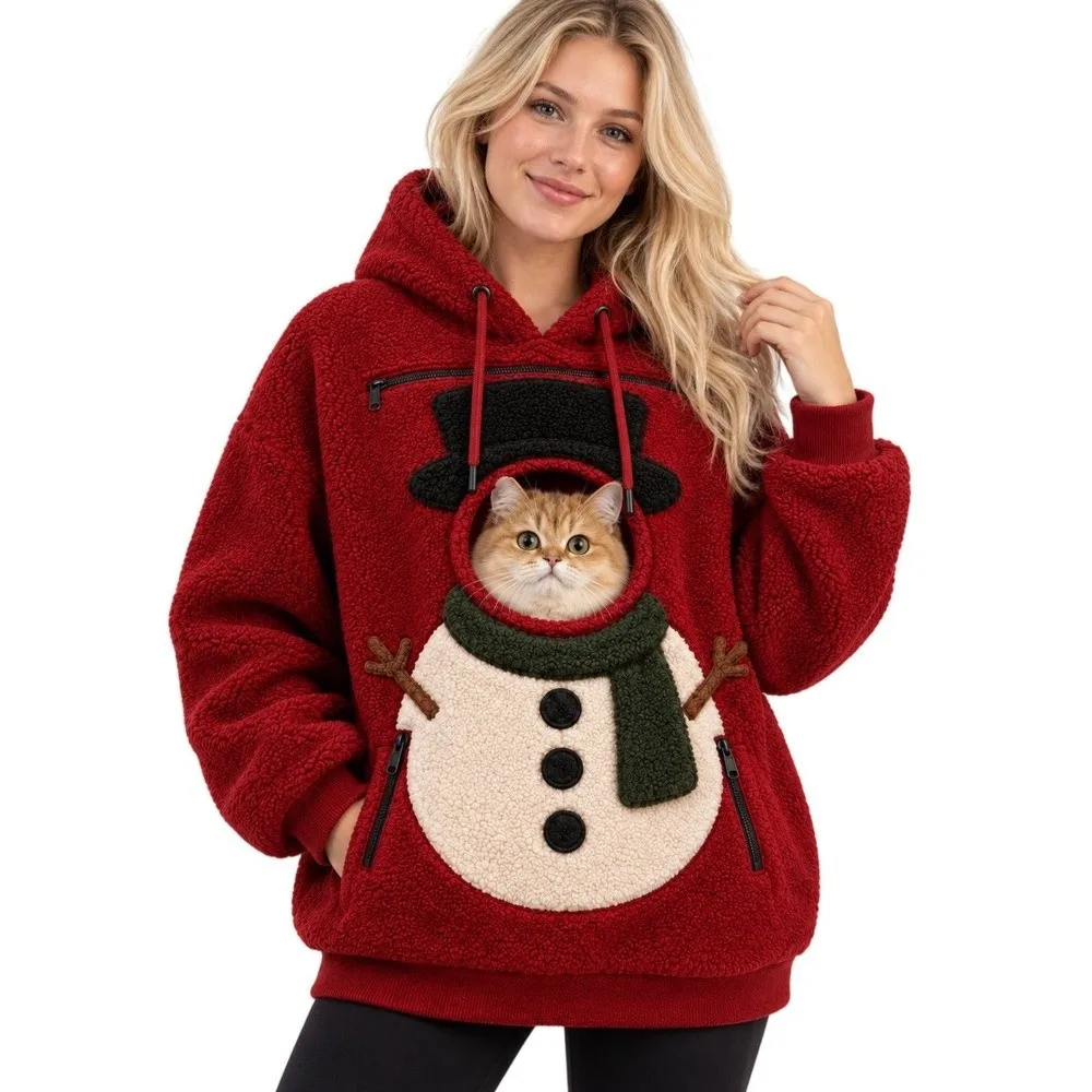 Pet Friendly 3D Printed Fleece Hoodies Oversized Warm Fleece Pet Carrier Hoodie Loose Fit Long Sleeve Pet Pouch Hoodie Winter