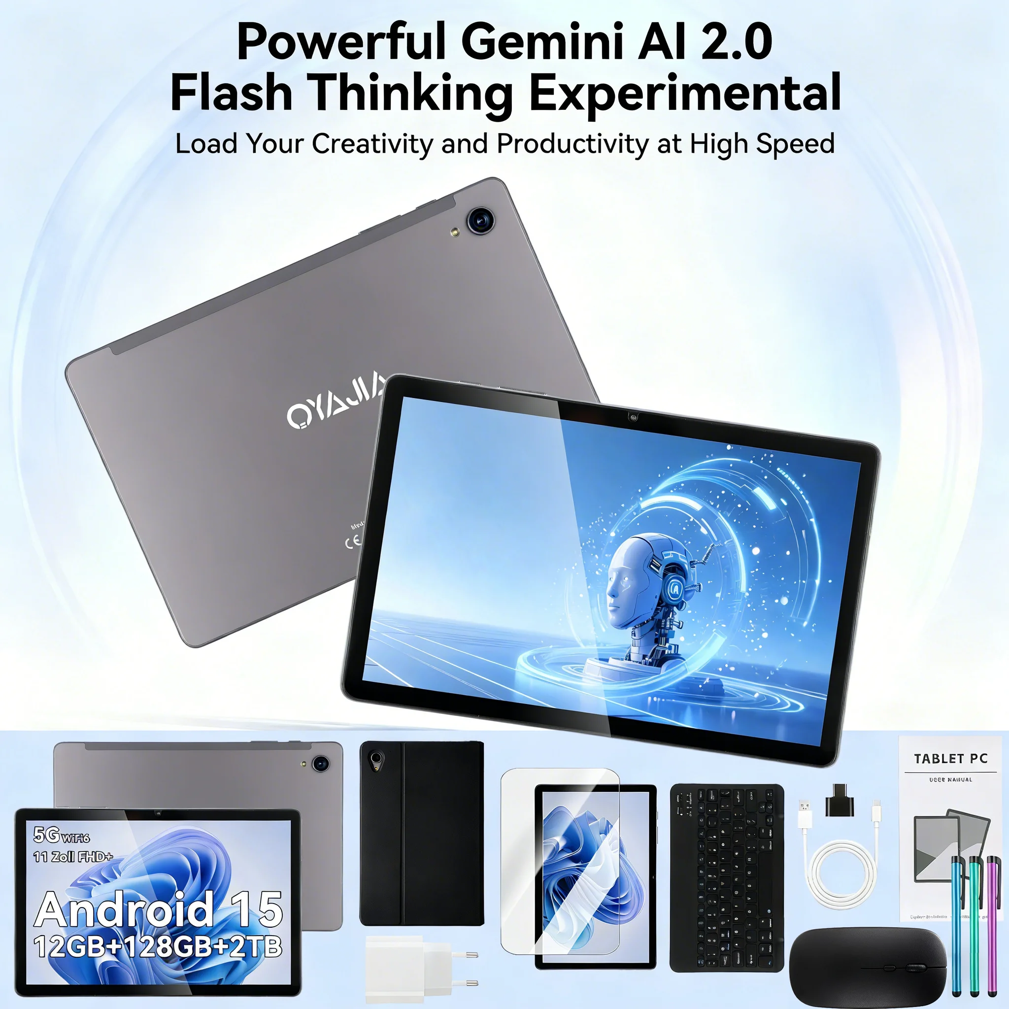 Tablet-PC Android 15 de 11 Pulgadas, 8000mAh, 12GB RAM, 128GB ROM, Compatible con Tarjetas SD, OTG, MIC, USB 2.0 Tipo-C, Pantalla HD IPS de 1280x800, NUEVO