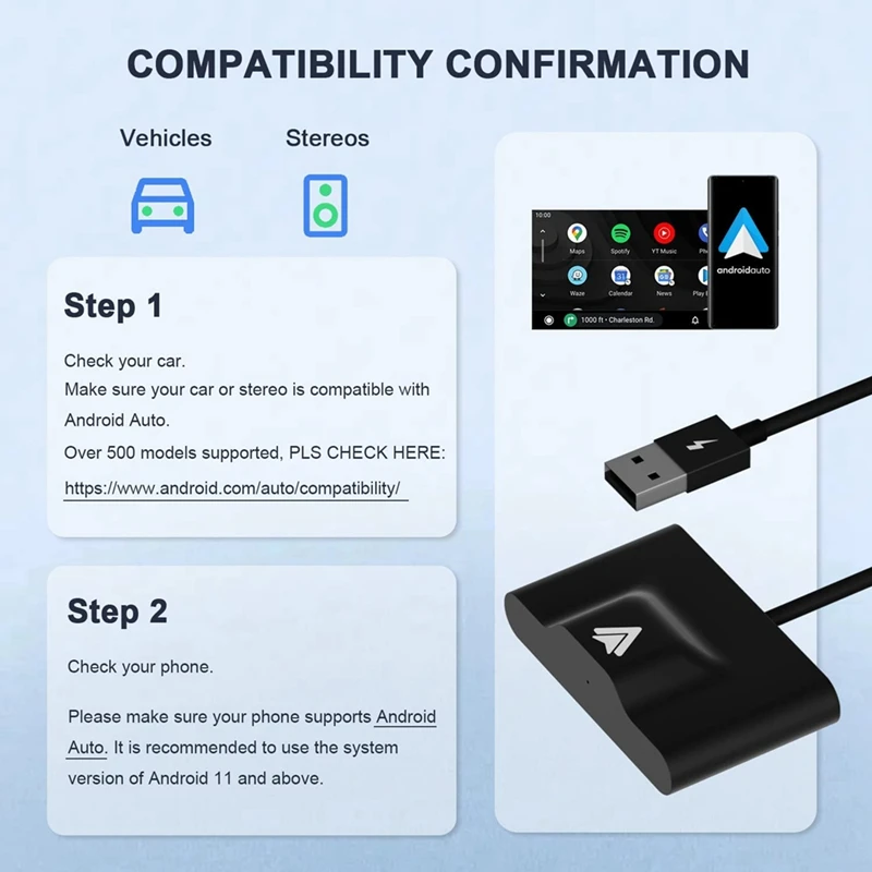 Auto Wireless Adapter For Wired Android Auto Car Plug & Play Easy Setup AA Wireless Android Auto Dongle