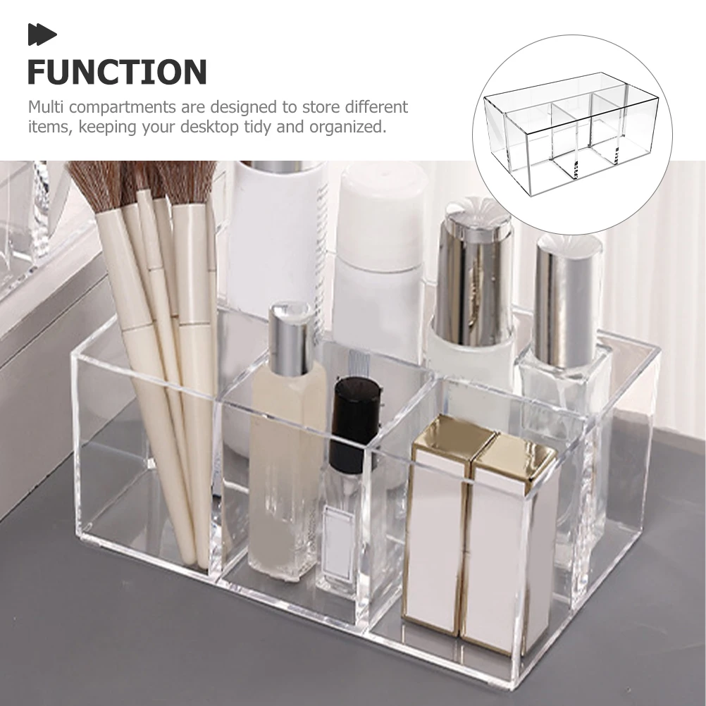 

4 Compartments Makeup Brush Holder Transparent Desk ganizer Pen Stationery Storage Bucket Eyebrow Pencil Brush