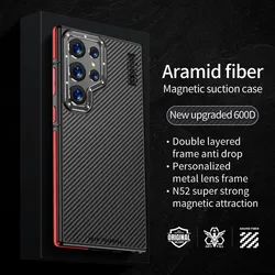 Real Kevlar Aramid Fiber Magnetic Wireless Charging Case for Samsung Galaxy S24 Ultra S24Ultra Shock Absorption Shockproof Cover