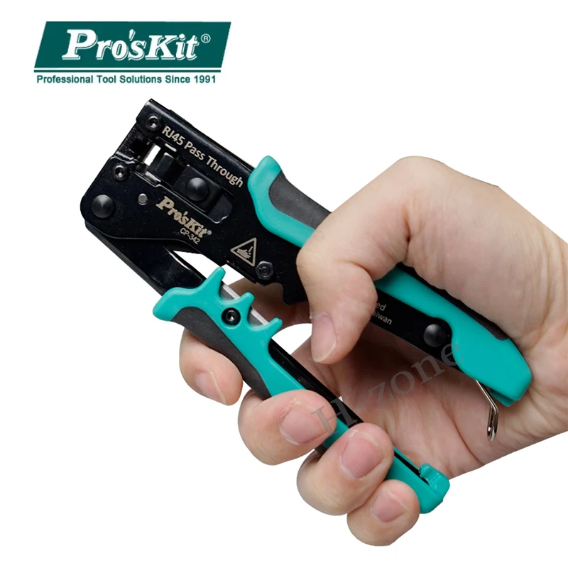Pro'skit CP-342 End Pass Through Mini szczypce do zaciskania 8P8C RJ45 perforowana głowica kryształowa narzędzie do zaciskania 4w1 Ethernet LAN Stripper
