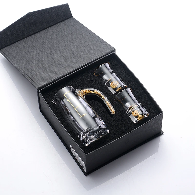 

24K Gold Foil Crystal Vodka Spirit Sake Wine Decanter Shot Glass Set Still Destilador Moonshine Accessories Decantador De Vino