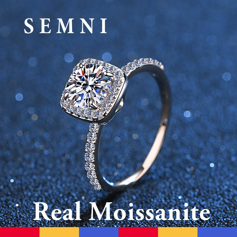 SEMNI Wholesale 2.0ct Moissanite Four Claw Square Ring For Women Grils Sparkling Lab Diamond 925 Sterling Silver Jewelry Anillos