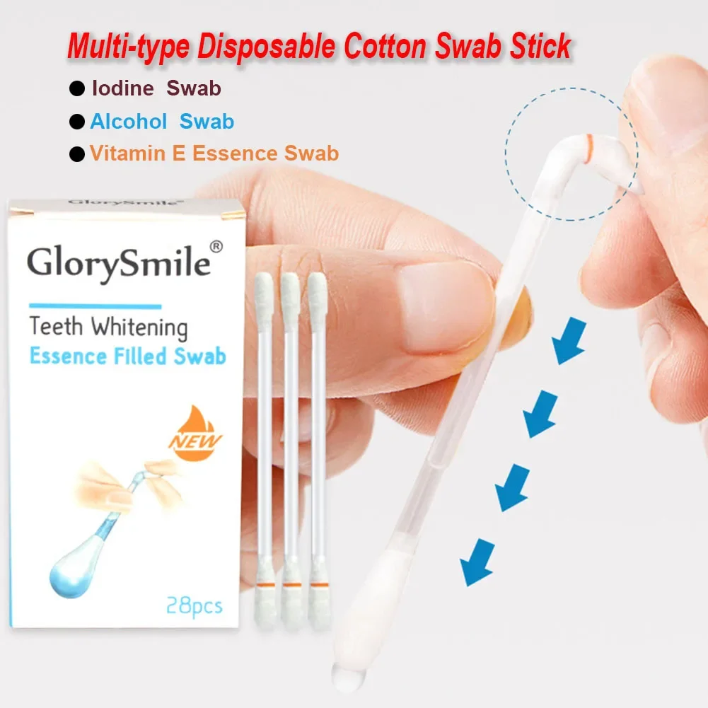 30Pc Disposable Teeth Whitening Vitamin E Swabs VE Essence Iodine Medical Alcohol Cotton Swab Stick Moisturize Lip Gum First Aid