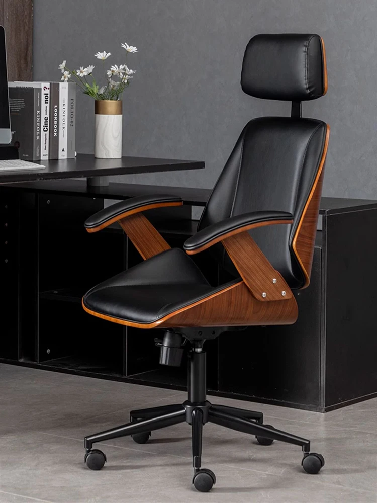 كراسي كمبيوتر منزلية جلدية، جلوس مريح، كرسي دوار للرفع، كرسي مكتب بذراعين، مقعد دراسة، أثاث من الخشب الصلب