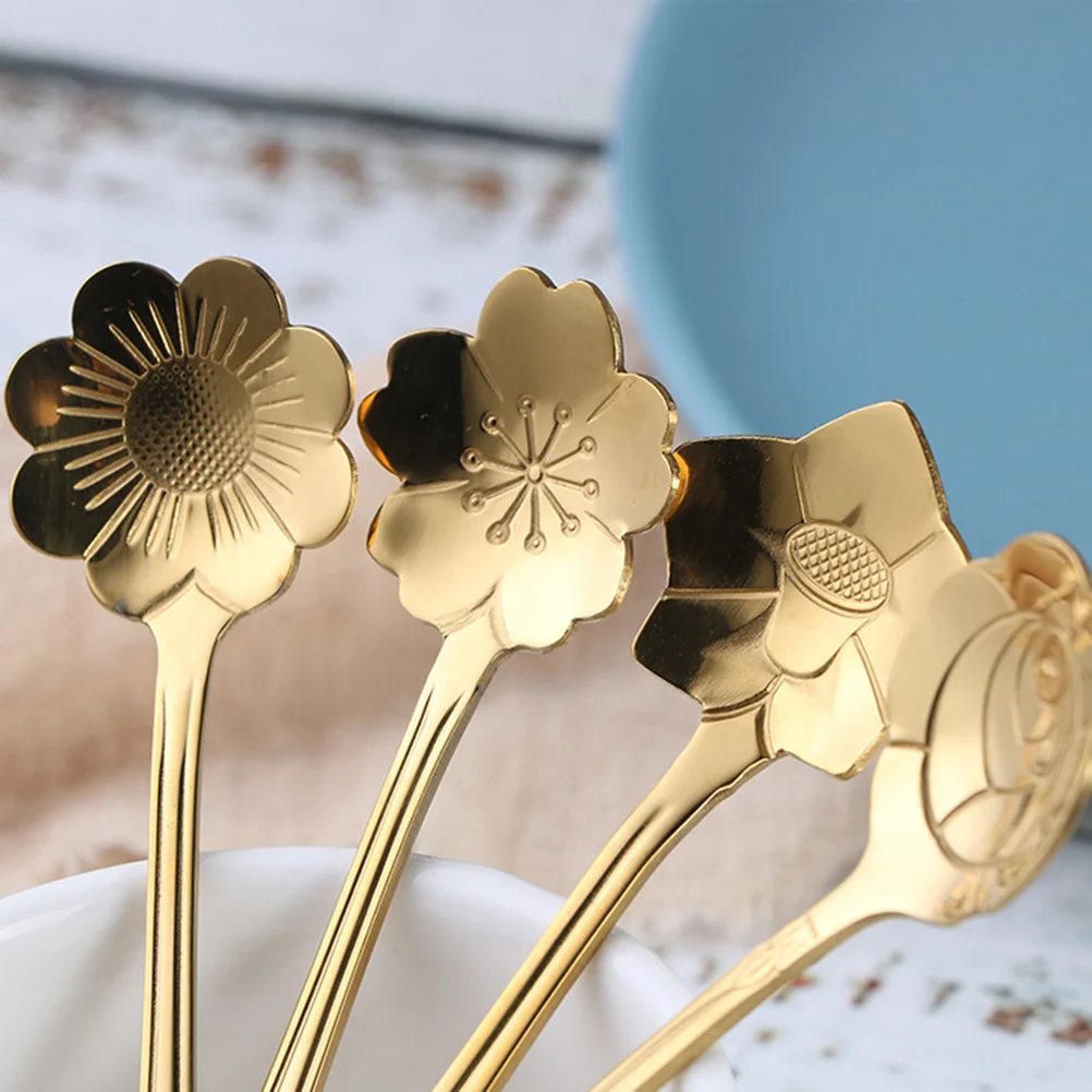 

8Pcs Flower Shape Stainless Steel Spoons Creative Coffee Sugar Dessert Ice Cream Tea Mixing Kitchen Spoon Spoon