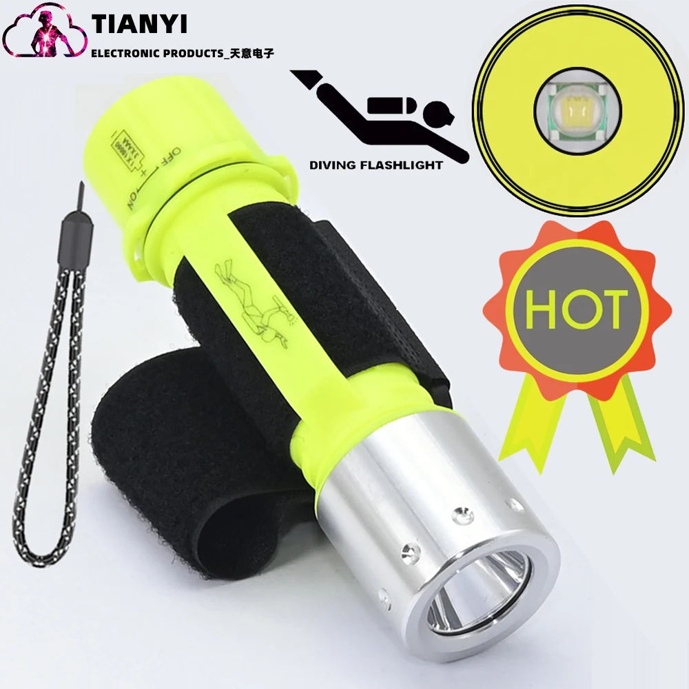Diving Flashlight with Rechargeable Power, Scuba Dive Light Super Bright, Underwater Flashlights IPX8 Waterproof 3 Modes Dive