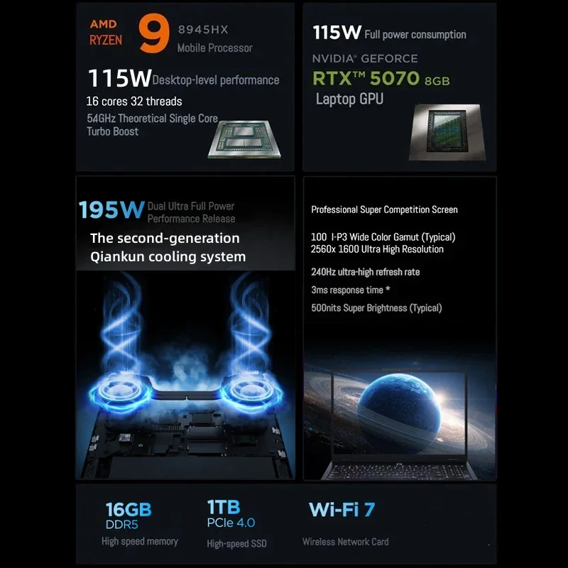 Original Lenovo LEGION R7000P 2025 R9 8945 HX R9 8940 HX RTX 5070 5060 8G 16 polegadas 2.5K 240Hz Laptop para jogos