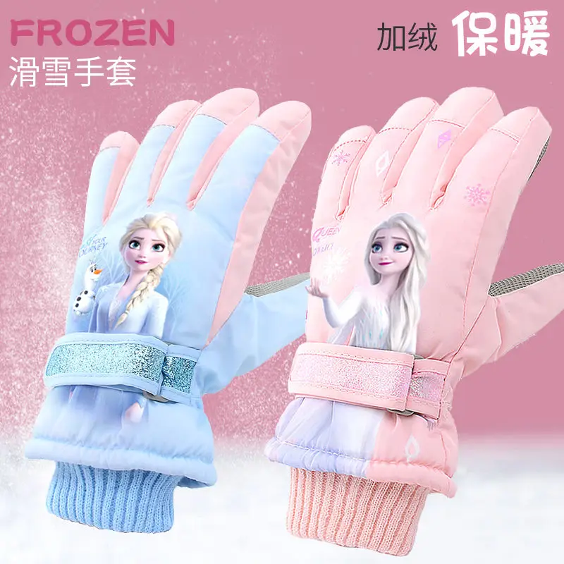 Anime randapparatuur Disney Frozen cartoon schattige winter warme waterdichte handschoenen Prinses Elsa meisje fleece verdikte vijf vingers