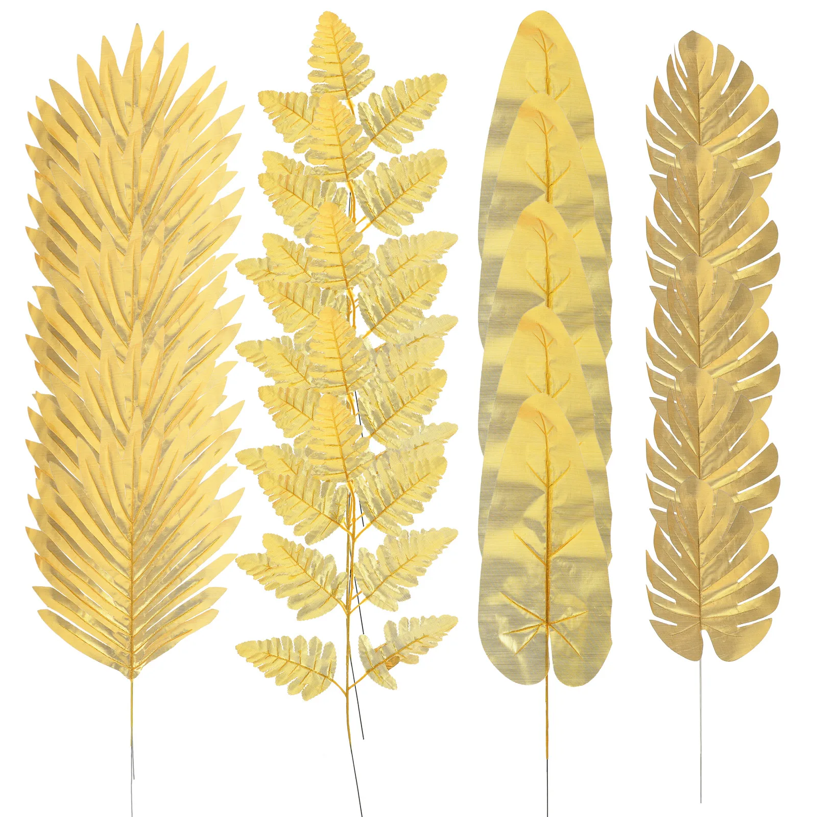 

20 Pcs Simulated Golden Leaves Wedding Decor Tropical Tree Artificial Leaf Jungle Decorations Plastic Artifical for