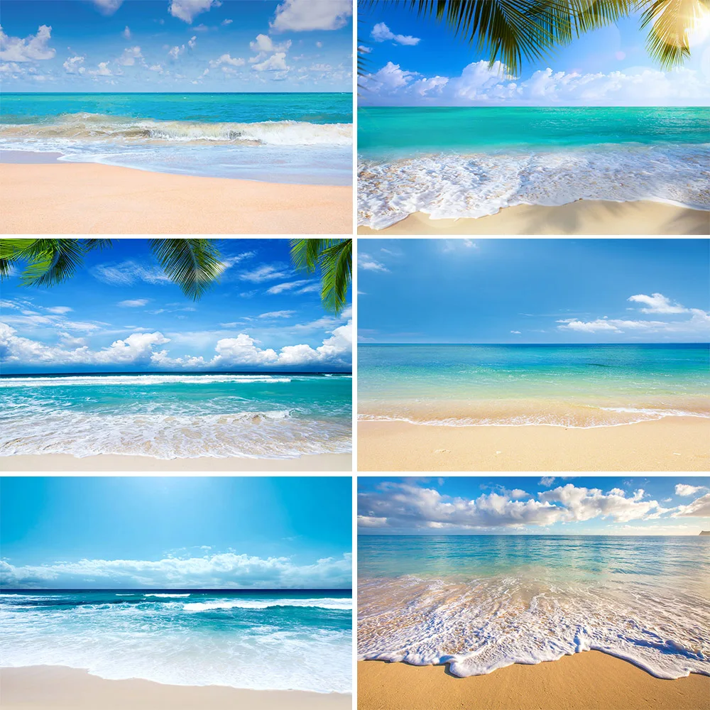 

Summer Tropical Beach Sea Photography Backdrop for Photo Studio Seaside Palm Tree Sky Cloudy Photo Background Party Photophone