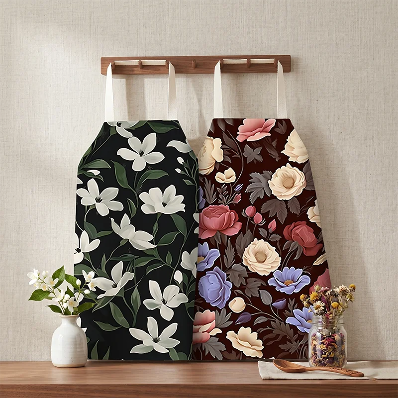 

Vintage Floral Cotton Linen Apron for Women Kitchen Cooking Baking Bib Elegant Rose Flower Sleeveless Pinafore Home Cleaning