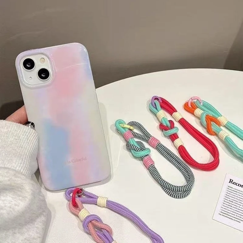 

Nylon Phone Lanyard Camera Short Rope Contrast Color Dopamine Phone Lanyard Outdoor Mountaineering Phone Portable Anti-lost