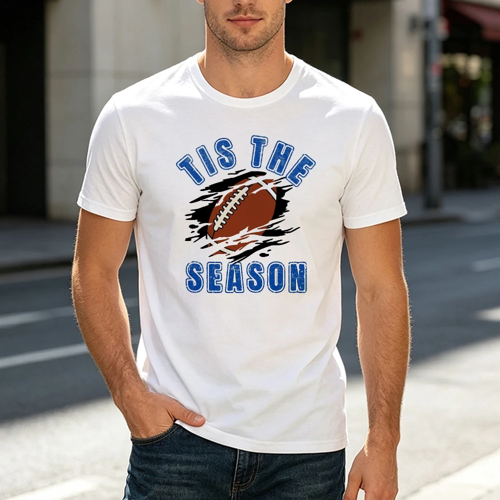 Tis The Season Football Tornado Men T Shirt Blue Varsity Text Graphic Tee Streetwear Game Day Fan T Shirt