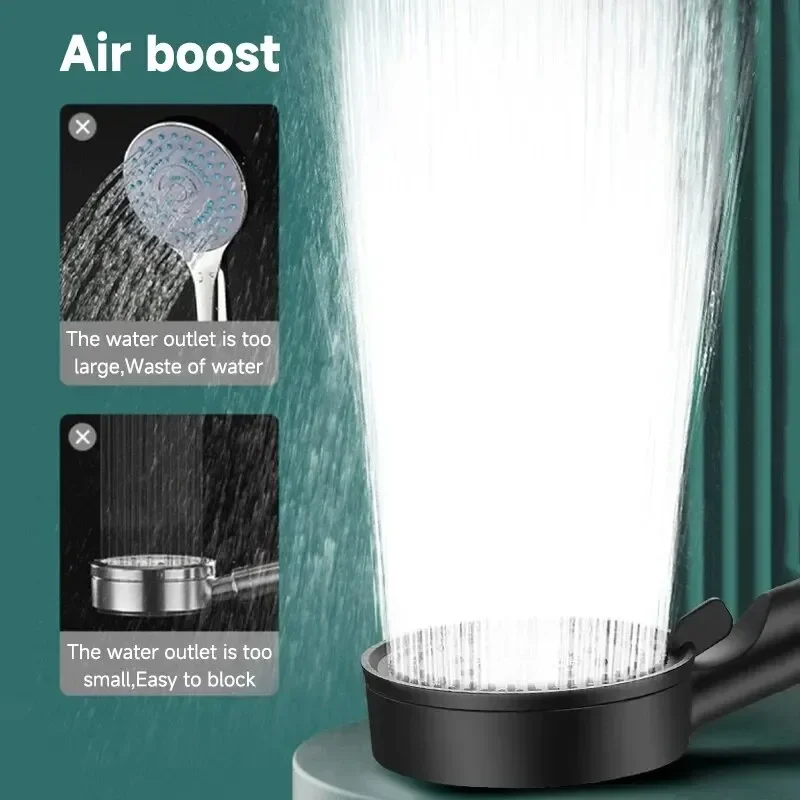 5 Mode Pressure Boost Shower Head Multifunction Adjustable Large Water Yield Shower Nozzle Massage Shower Bathroom Accessory