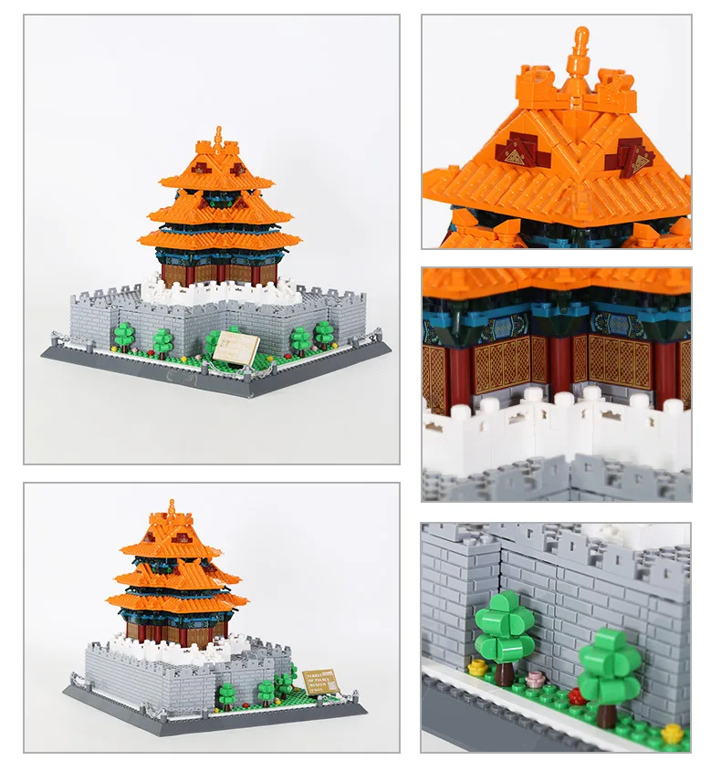 

Creative Historical Ancient Architecture China Beijing Forbidden City Turret Building Block Construction Brick Corner Tower Toys