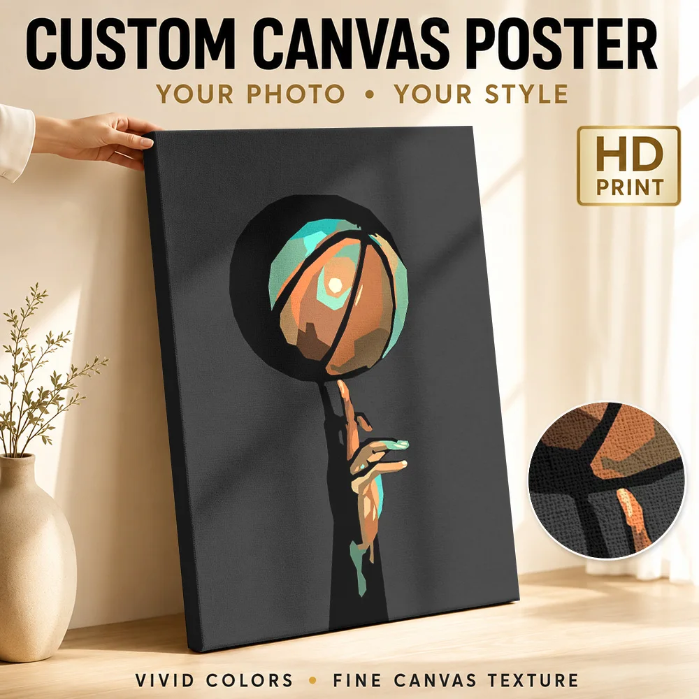 Hand Spinning Basketball Framed Canvas Poster Customized Sports Portrait Canvas Wall Art for Bedroom Decor Gift for Collectors