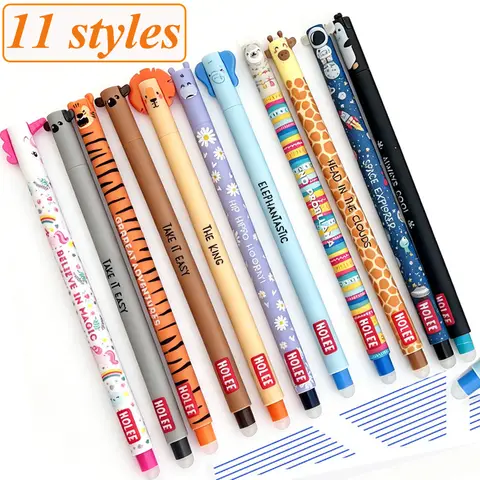 3D Erase Gel Pen Cute Animal Erasable Pen 0.7mm Blue Ink  Lion Giraffe Unicorn Ballpoint Pen Writing Error Erasable for School
