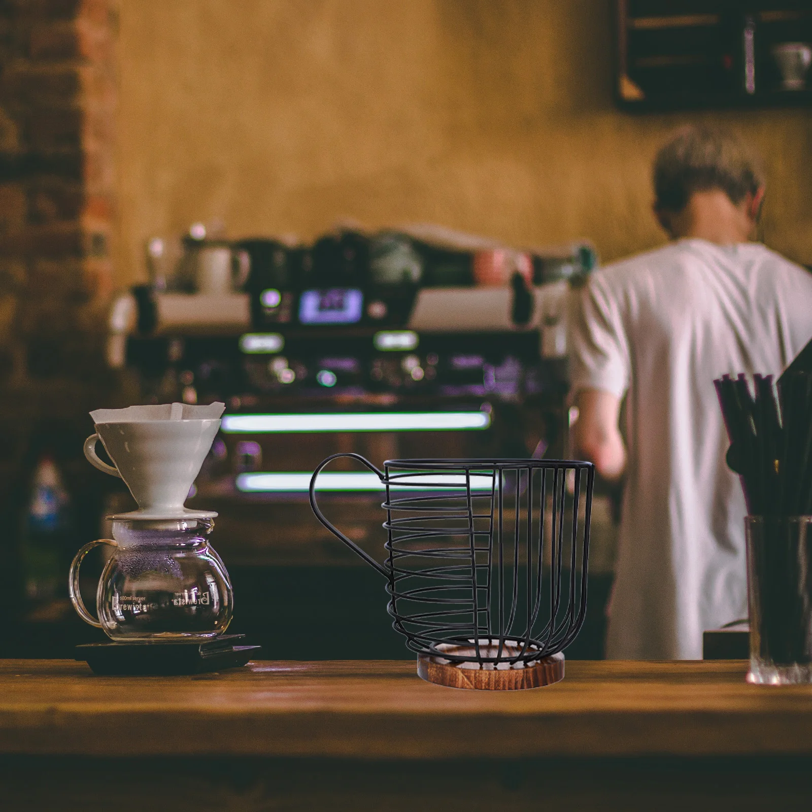 Soporte de almacenamiento de café, cesta de alambre de Metal, organizador para encimera de cocina, cafetería, fruta, Chocolate, uso en el hogar y la Oficina