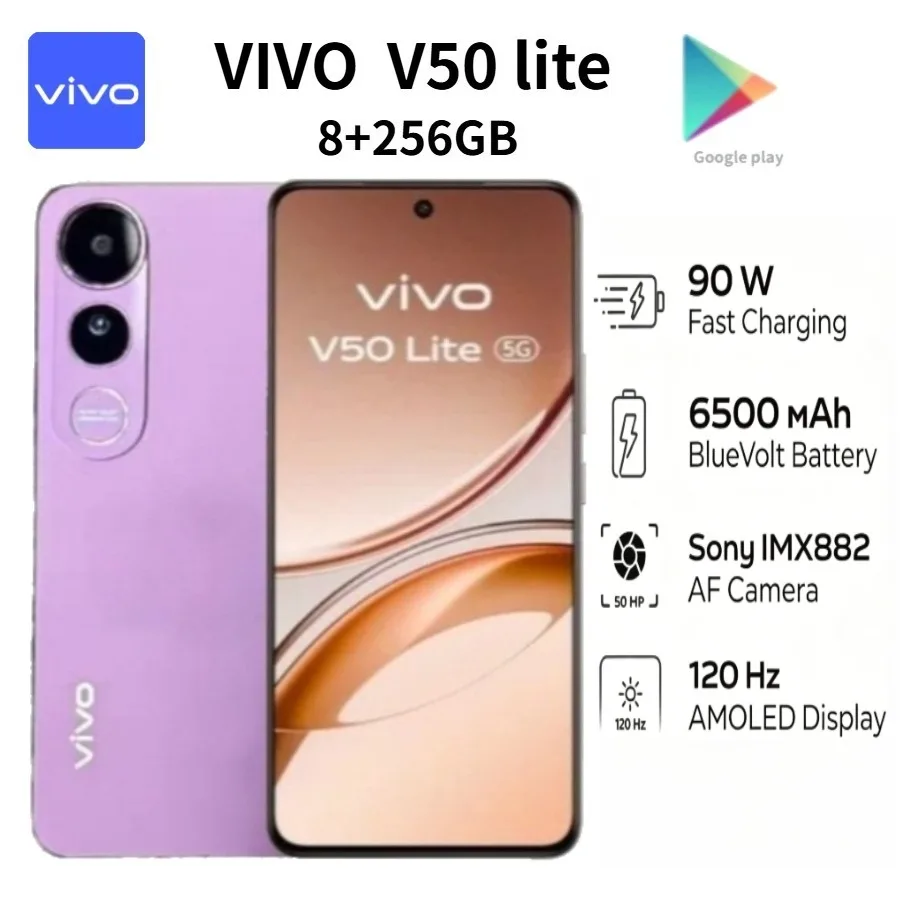 2026 New Global Version Vivo V50 Lite Smartphone Unlocked Dual SIM 8GB RAM 256GB 6500mAh Large Capacity Battery High Performance