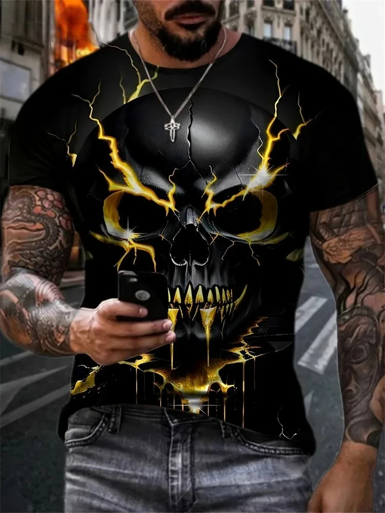 

New Men's Horror Skull Print T-Shirt 3D O-Neck Short Sleeve Fashion Oversized T-Shirts Men's Summer Street Clothing
