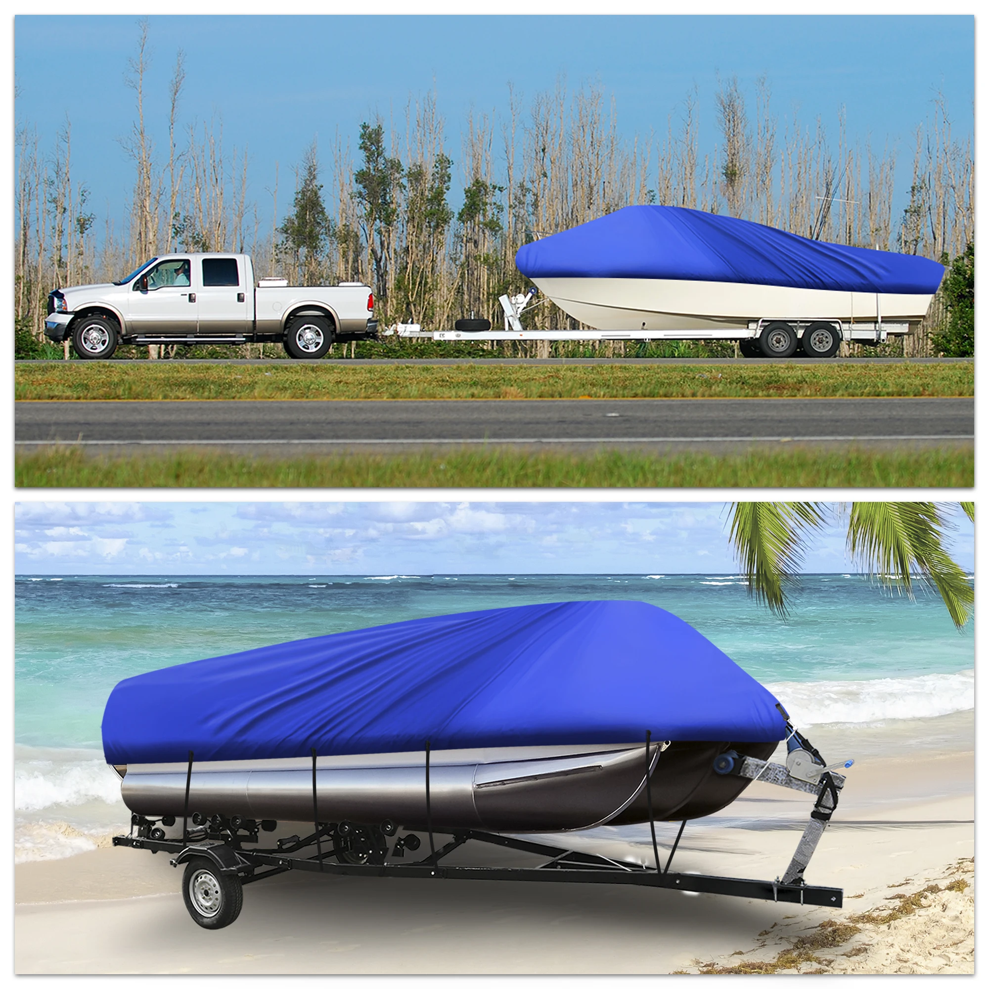 

UXCELL Синий 17-20 футов 210D Оксфордский чехол для прицепной лодки Водонепроницаемый чехол для бега с тремя корпусами и V-образным корпусом