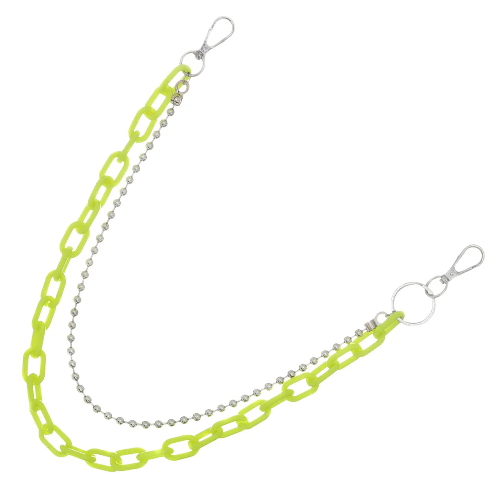 Geometryczny łańcuszek na ciało, owocowo-zielony, akrylowy, żelazny, lekki, wytrzymały, polerowane okrągłe koraliki, galwanizowany, błyszczący łańcuszek na talię.