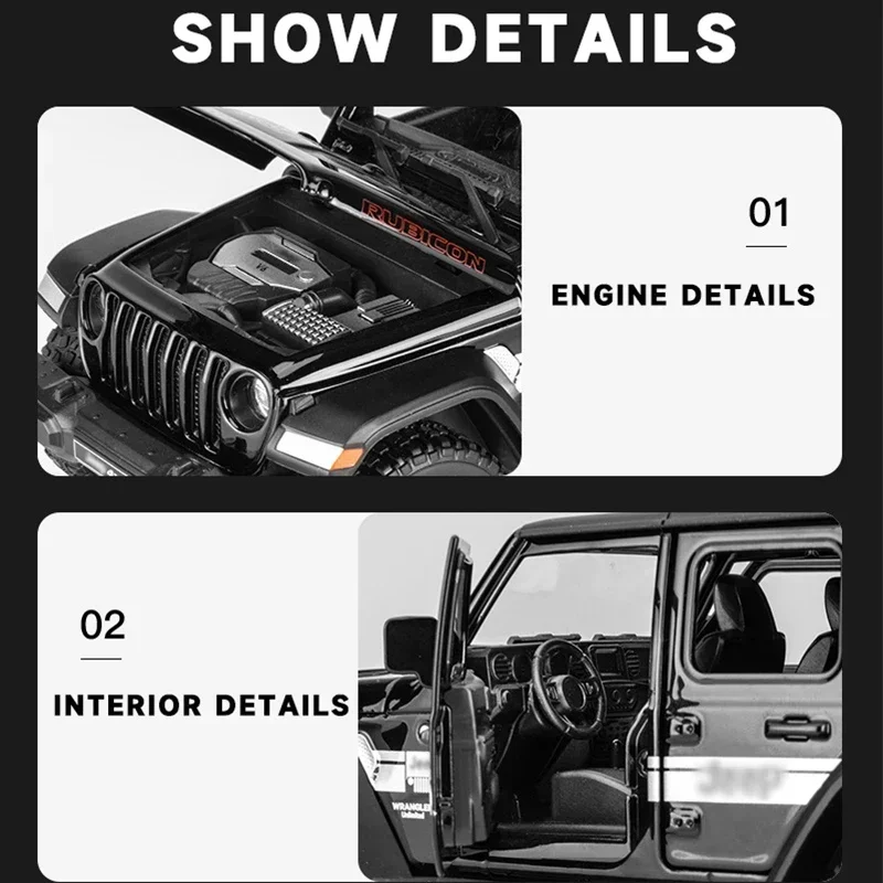 1:22 Jeep Wrangler Rubicon Terreinwagen Diecast Metaallegering Model auto Trek Geluid Licht Auto Kinderen Gift collectie