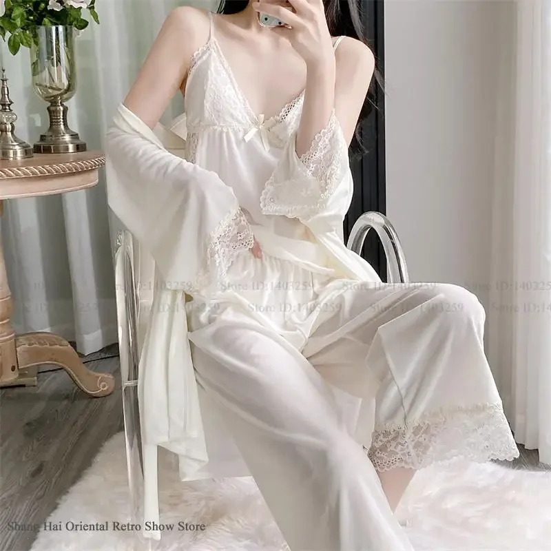 

Сексуальный кружевной пижамный комплект из 3 предметов, женский осенне-зимний новый бархатный пижамный комплект, нижнее белье, банный халат, пижамный костюм, свободный повседневный велюровый домашний костюм