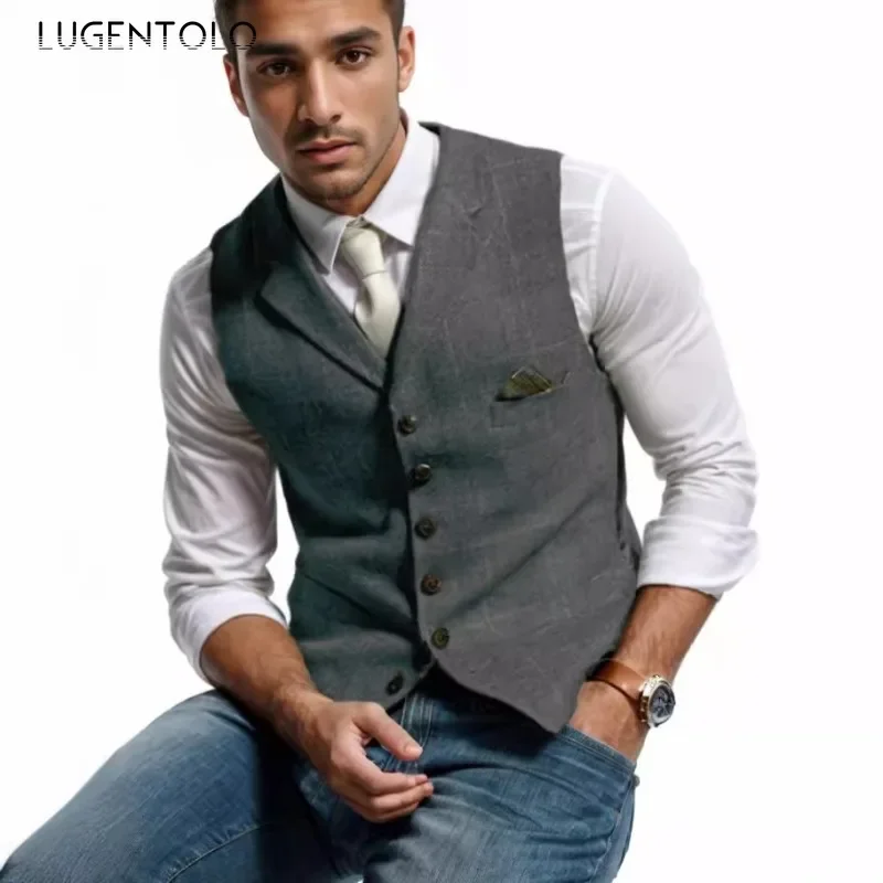 Men Tweed Vest Fashion Plaid Print Single Breasted Suit Collar Formal Cardigan Wedding Groomsman Slim Fit Sleeveless Jacket