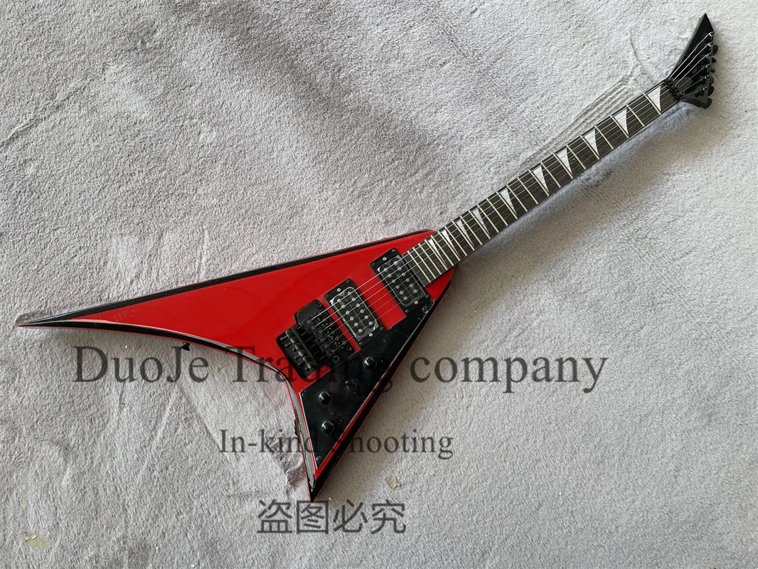 Red Electric Guitar Jack Body Black Edge Rosewood  Fretboard Pearl Inlay Tremolo Bridge Black Guard support customization