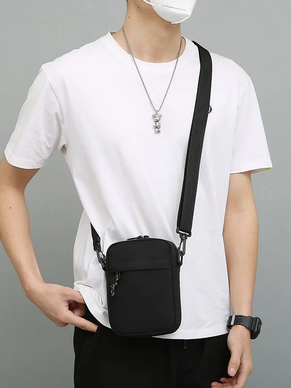 Zipper Shoulder Bag Customized Mobile Phone Storage Bag Printing Logo Men's Canvas Crossbody Backpack Outdoor Cycling Bag