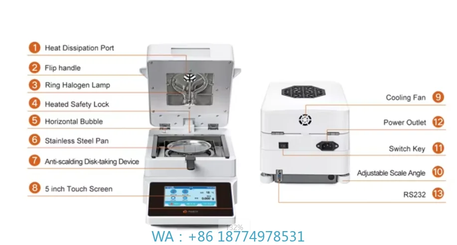 

Анализатор для лабораторной промышленной серии 50 г-120 г Галогенная влажность