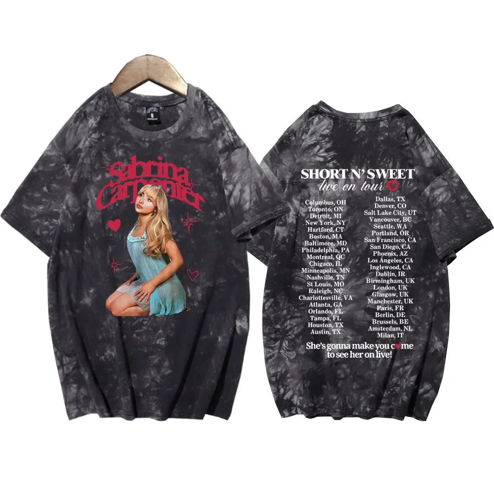 Sabrina Carpenter Short n' Sweet Tie Dye Shirts Unisex Round Neck Short Sleeve Tee