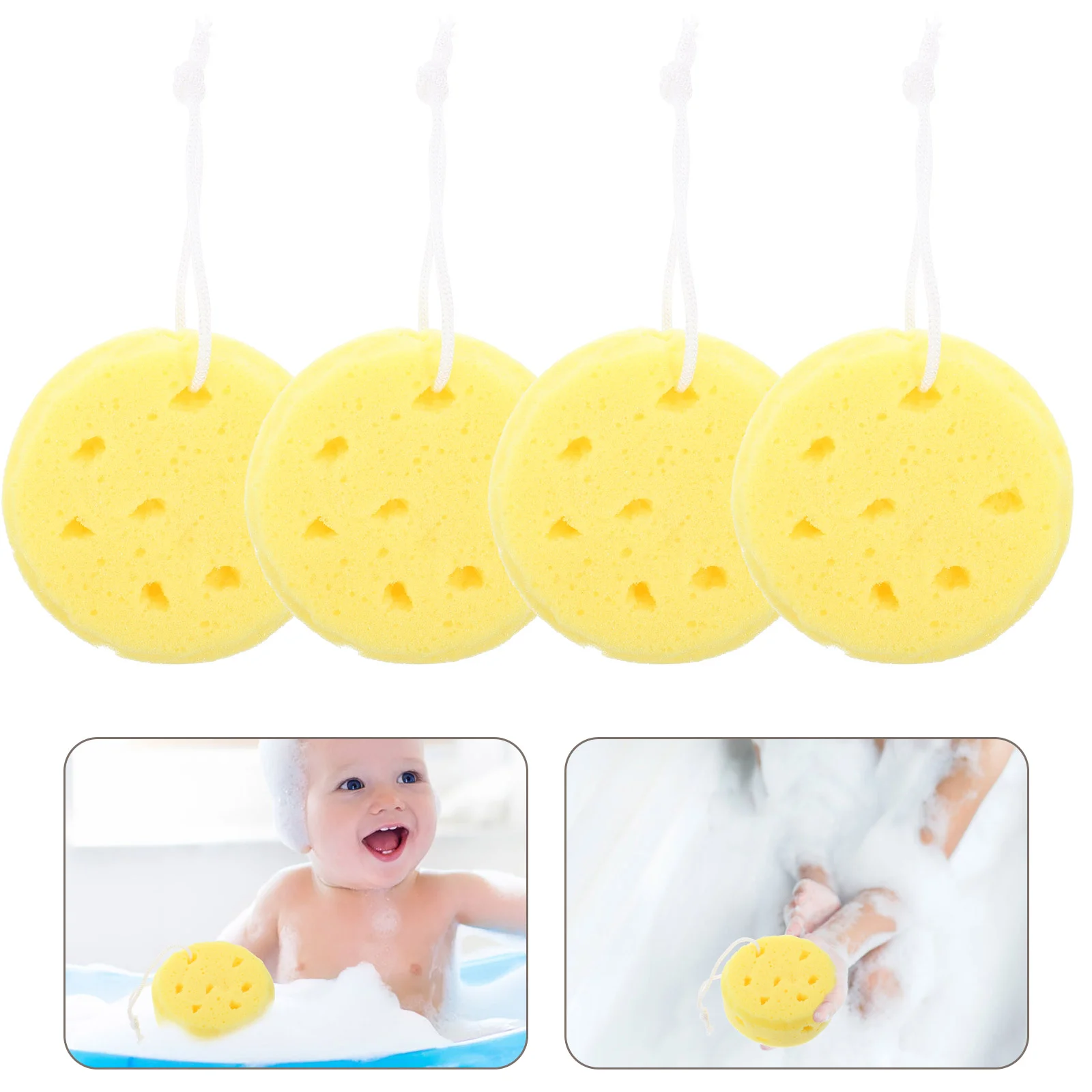 

4 Pcs Round Bath Sponge Baby Tubs Shower Body Sponges for Exfoliating Scrubber Pouf Loofah Essentials Women Miss