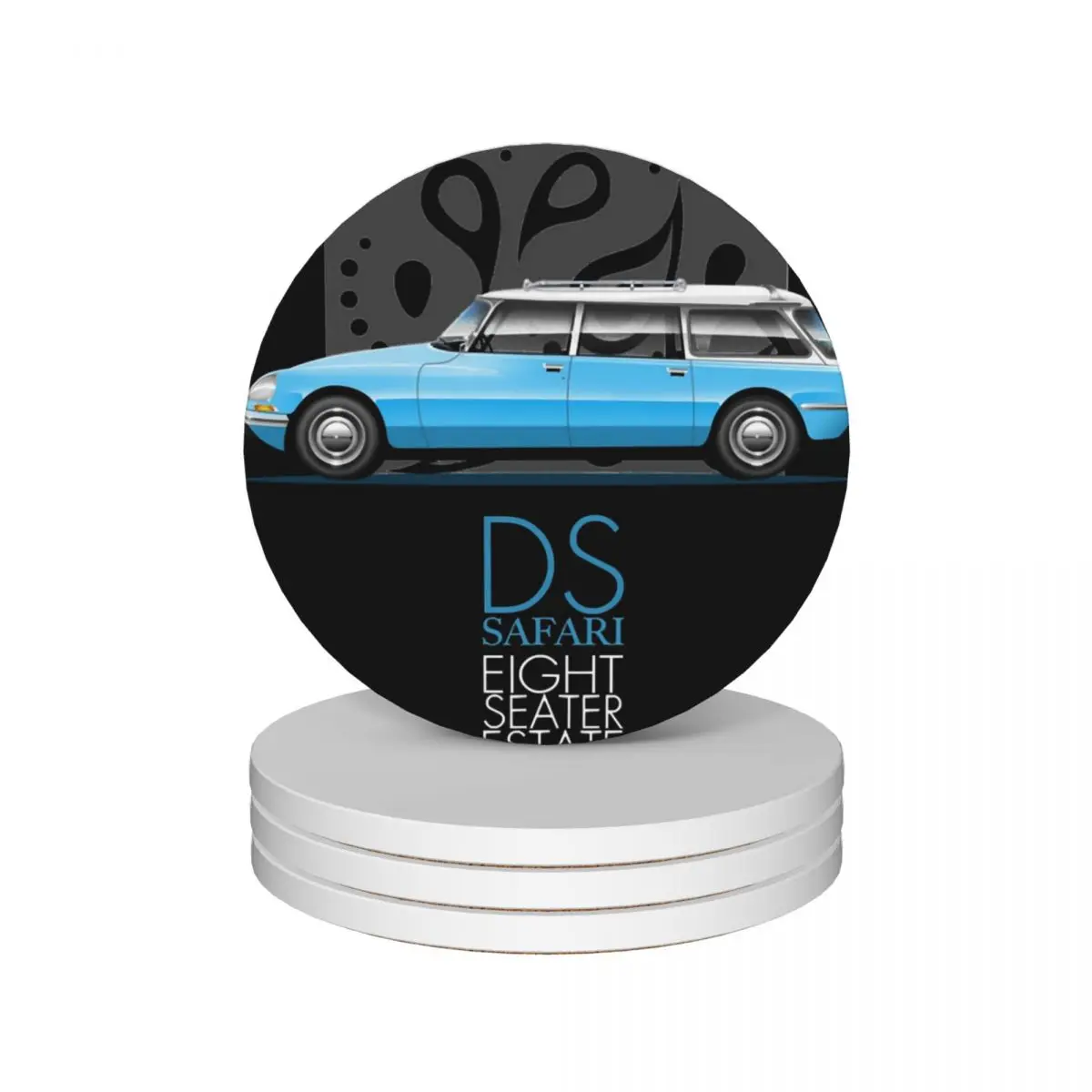 

Citroen DS Safari Artwork Classic Ceramic Coasters (Set of 4) cup holder cute table decoration and accessories white Coasters